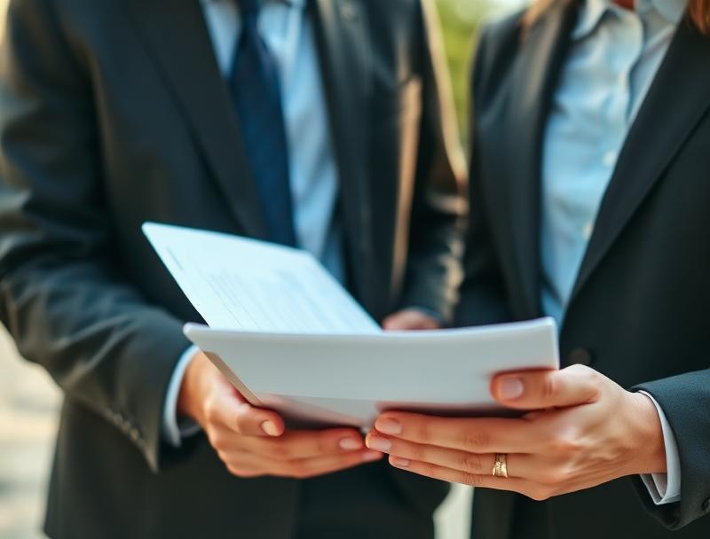 Business professionals reviewing documents