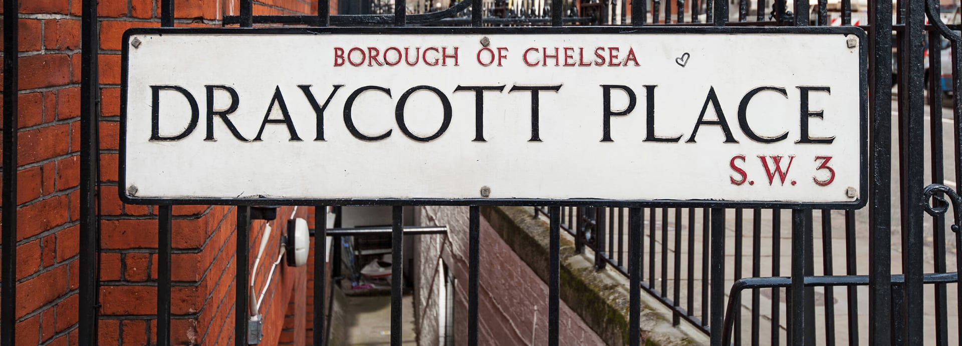 Draycott Place street sign in Borough of Chelsea, London